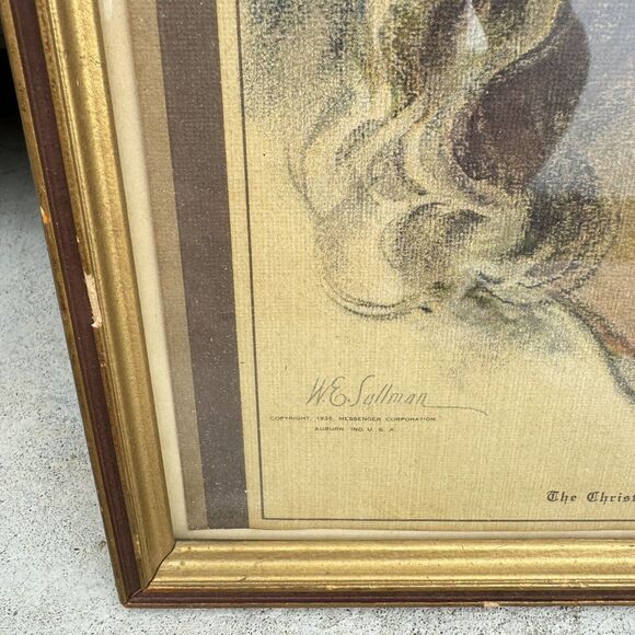 Vintage 1935 Gold Framed The Christ Warner Sallman Litho? Print 11x13 - LN - Picture 3 of 5